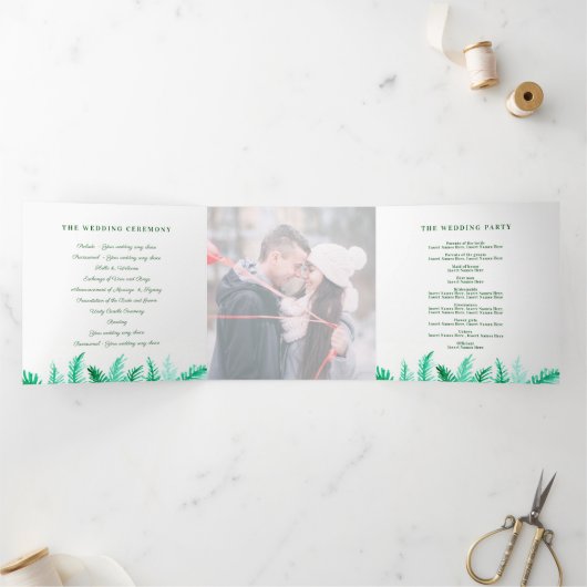 Winter evergreen dennenfoto winter bruiloft groen drieluik programma (Binnen)