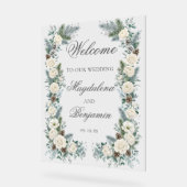 Winter Evergreen Dennenhout Witte Rozen Bloemstuk Acryl Bord (Hoek)