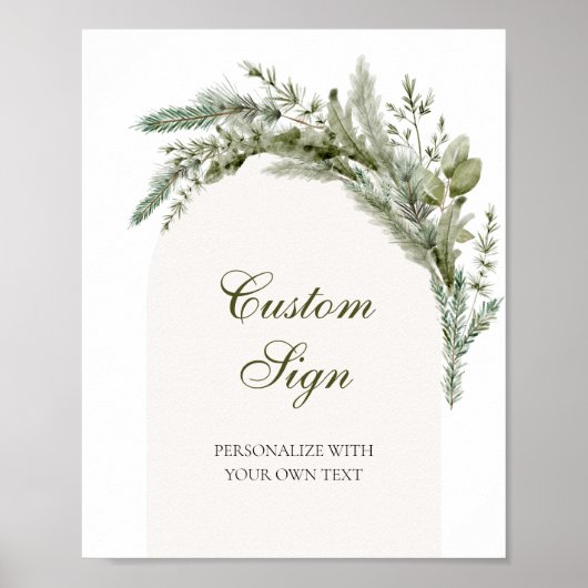 Winter Evergreen Elegant Aangepast Tekstbord Poster (Voorkant)