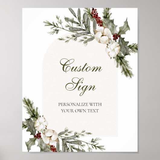 Winter Evergreen Elegant Aangepast Tekstbord Poster (Voorkant)