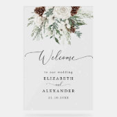 Winter evergreen elegante bruiloft welkom acryl bord (Voorkant)