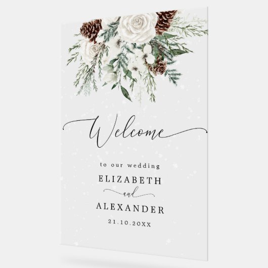 Winter evergreen elegante bruiloft welkom acryl bord (Hoek)