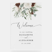 Winter evergreen elegante bruiloft welkom berijpt acryl bord (Voorkant)
