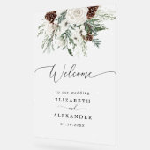 Winter evergreen elegante bruiloft welkom berijpt acryl bord (Hoek)