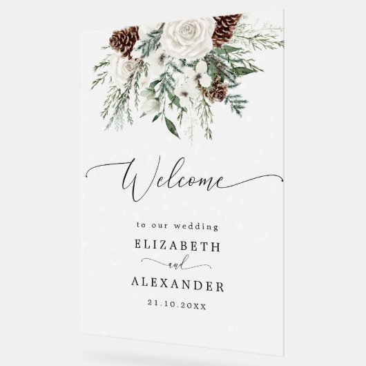 Winter evergreen elegante bruiloft welkom berijpt acryl bord (Hoek)
