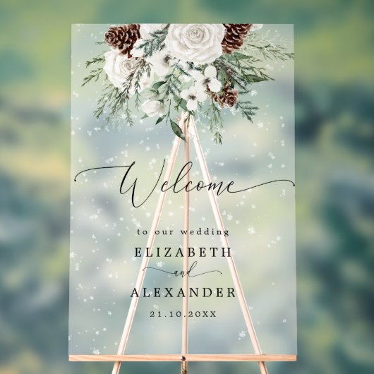 Winter evergreen elegante bruiloft welkom berijpt acryl bord (Neutraal)