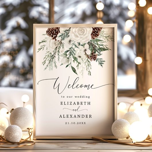 Winter evergreen elegante bruiloft welkom poster