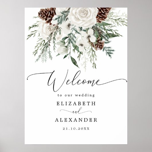 Winter evergreen elegante bruiloft welkom poster (Voorkant)