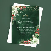 Winter Evergreen en bessen Emerald Quinceañera Kaart