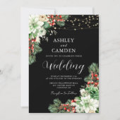 Winter Evergreen en bessen Zwart Bruiloft Kaart (Voorkant)