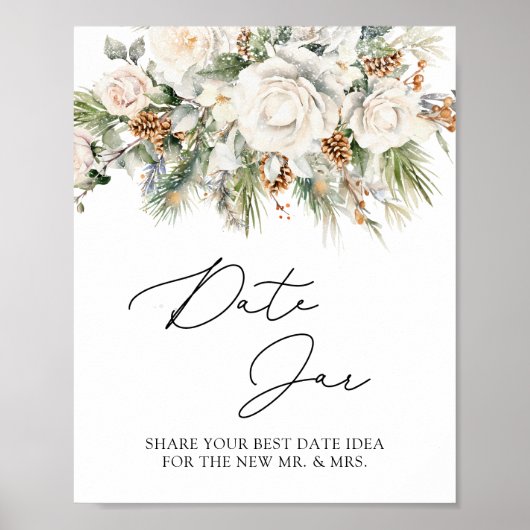 Winter Evergreen en Bloemen Datum Jar Bruidsspel Poster (Voorkant)
