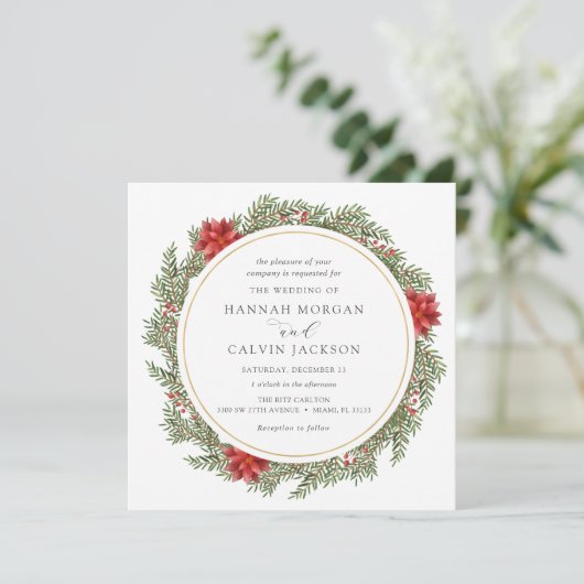 Winter Evergreen en Holly bruiloft Kaart (Staand voorkant)