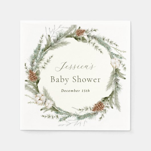 Winter Evergreen en Katoen Baby Shower  Servet (Voorkant)
