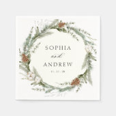 Winter Evergreen en katoen bruiloft Servet (Voorkant)