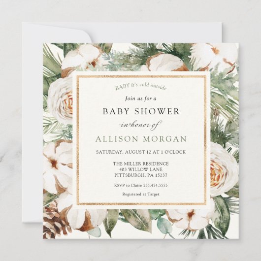 Winter Evergreen en Pine Baby shower Invitation Kaart (Voorkant)