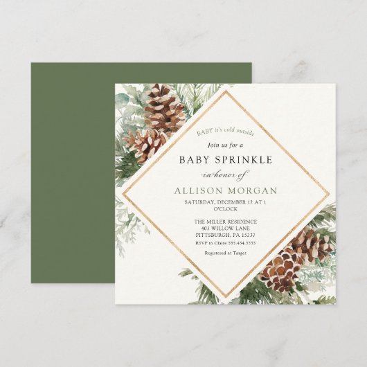 Winter Evergreen en Pine Baby Sprinkle Kaart (Voorkant / Achterkant)