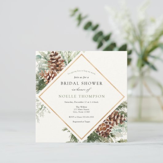 Winter Evergreen en Pine Bridal Shower Kaart (Staand voorkant)