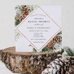 Winter Evergreen en Pine Bridal Shower Kaart<br><div class="desc">De bruiddoucheuitnodiging voor de winter is voorzien van een gouden lijst omringd door waterverf evergreen,  sinaasappelen en winterfloralen. Pas uw informatie aan of klik op "Klik om verder aan te passen" om tekenstijlen,  grootte en kleuren te bewerken.</div>