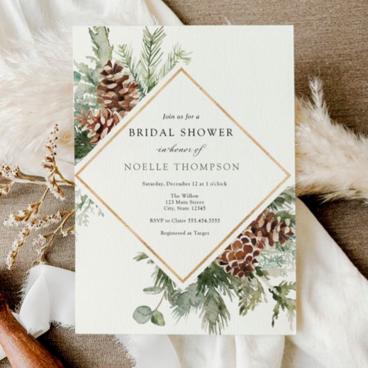 Winter Evergreen en Pine Bridal Shower Kaart