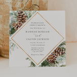 Winter Evergreen en Pine Wedding Invitation Kaart<br><div class="desc">Elegant Winter-Themed bruiloft is voorzien van een gouden lijst omgeven door waterverf evergreen,  pijnbomen en winterbloemigen. Pas uw informatie aan of klik op "Klik om verder aan te passen" om tekenstijlen,  grootte en kleuren te bewerken.</div>