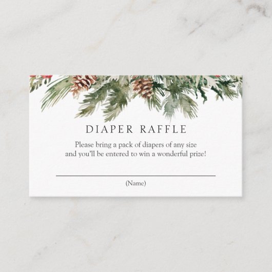 Winter Evergreen en Pinecones Luier Raffle Informatiekaartje (Voorkant)
