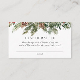 Winter Evergreen en Pinecones Luier Raffle Informatiekaartje
