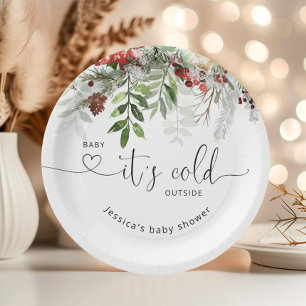 Winter evergreen feestelijk gebladerte baby shower papieren bordje