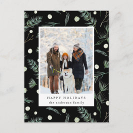 Winter Evergreen Foliage Photo Black Holiday Briefkaart