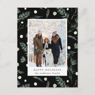 Winter Evergreen Foliage Photo Black Holiday Briefkaart