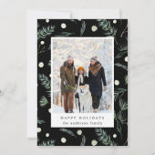 Winter Evergreen Foliage Photo Black Holiday Kaart (Voorkant)