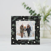 Winter Evergreen Foliage Photo Black Square Feestdagenkaart (Staand voorkant)