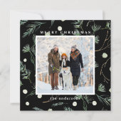 Winter Evergreen Foliage Photo Black Square Feestdagenkaart (Voorkant)