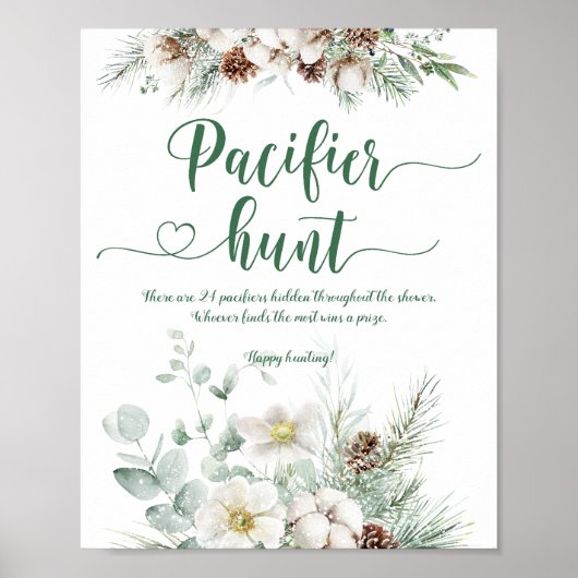 Winter evergreen Fopspeen jacht baby shower spel Poster (Voorkant)