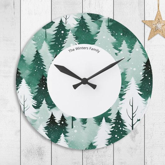 Winter Evergreen Forest sneeuwbomen gepersonalisee Grote Klok