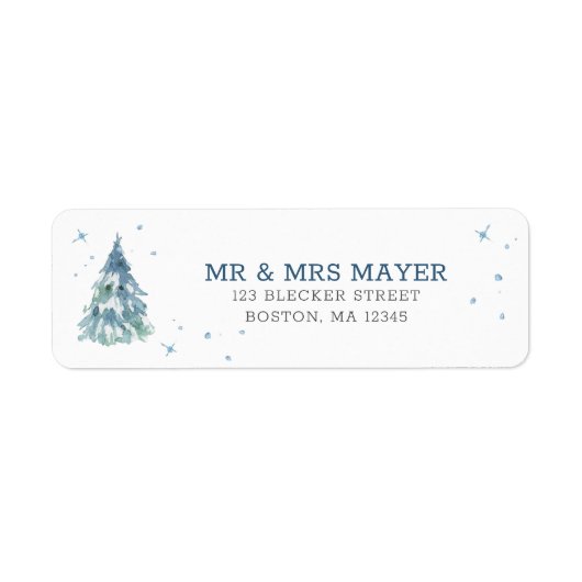 Winter Evergreen Forest Waterverf Wedding Etiket (Voorkant)