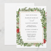 Winter Evergreen Gold Lijst bruiloft Kaart (Voorkant / Achterkant)