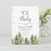 Winter Evergreen Kerst Baby shower Kaart (Staand voorkant)