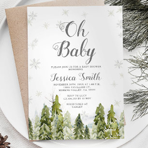 Winter Evergreen Kerst Baby shower Kaart
