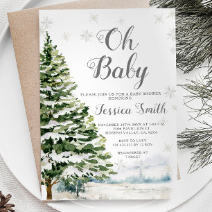 Winter Evergreen Kerst Baby shower Kaart