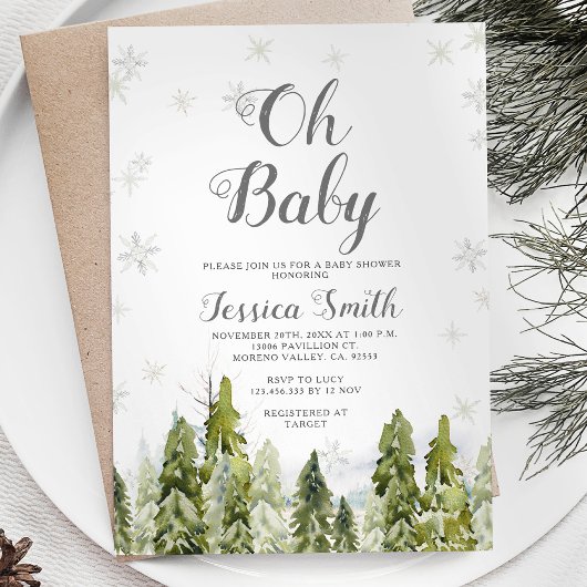 Winter Evergreen Kerst Baby shower Kaart