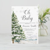 Winter Evergreen Kerst Baby shower Kaart (Staand voorkant)