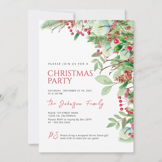 Winter Evergreen Kerstfeest Uitnodiging (Voorkant)
