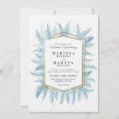 Winter evergreen kunst blauw herschikt bruiloft kaart (Voorkant)