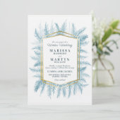 Winter evergreen kunst blauw herschikt bruiloft kaart (Staand voorkant)