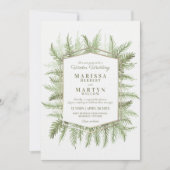 Winter evergreen kunst groen herschikt bruiloft kaart (Voorkant)