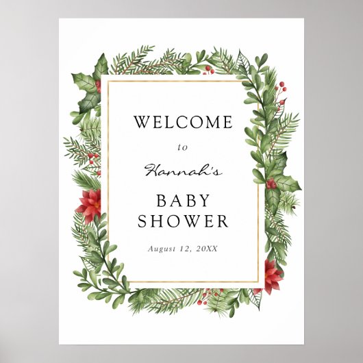 Winter Evergreen Lijst Baby shower Welkomstteken Poster (Voorkant)
