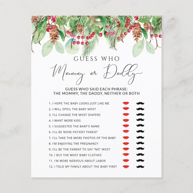 Winter Evergreen Mam of Dad baby shower game (Voorkant)