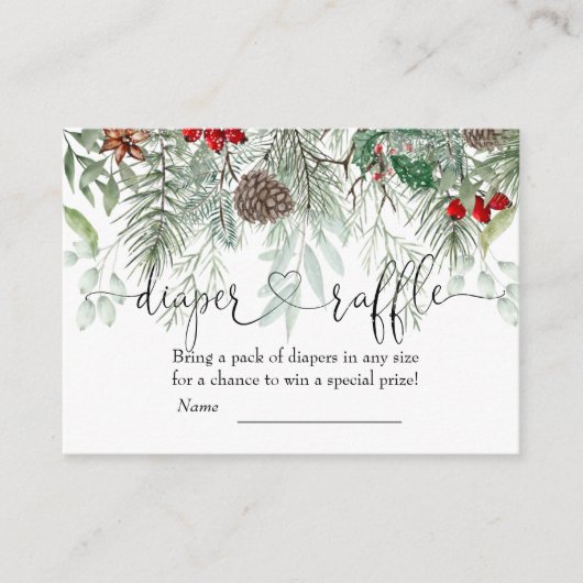 Winter Evergreen Pine Baby shower Diaper Raffle Informatiekaartje (Voorkant)