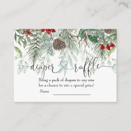 Winter Evergreen Pine Baby shower Diaper Raffle Informatiekaartje
