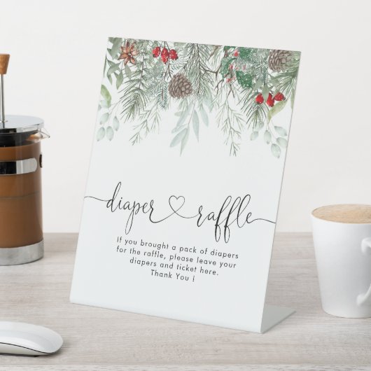 Winter Evergreen Pine Baby shower Diaper Raffle Reclamebord Met Voetstuk (Insitu)